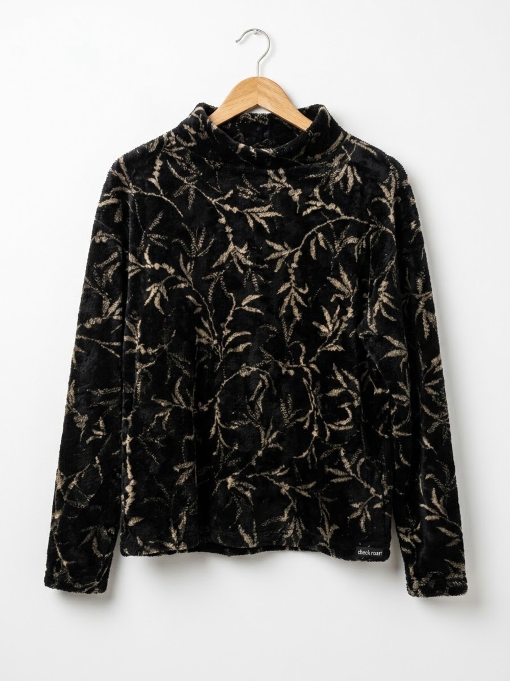 Vintage Chuck Roast Made in USA Black Floral Velvet Mock Neck Sweater